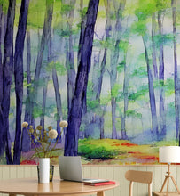 Cargar imagen en el visor de la galería, Watercolor Forest Wallpaper. Colorful Forest Peel and Stick Wall Mural. #6493
