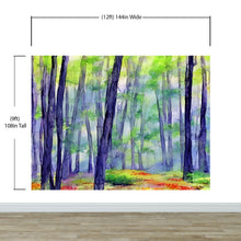 Load image into Gallery viewer, Watercolor Forest Wallpaper. Colorful Forest Peel and Stick Wall Mural. #6493

