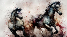 Carregar imagem no visualizador da galeria, Horse Galloping Watercolor Painting. Cowboy Peel and Stick Wall Mural. #6500
