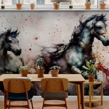 Carregar imagem no visualizador da galeria, Horse Galloping Watercolor Painting. Cowboy Peel and Stick Wall Mural. #6500
