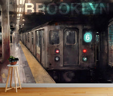 Cargar imagen en el visor de la galería, Brooklyn Art Wallpaper. Subway 6 Train Peel and Stick Wall Mural #6516
