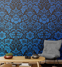 Load image into Gallery viewer, Damask Wallpaper Blue Color on Dark Background Pattern Wallpaper Peel and Stick Wall Mural Home Decor #6518
