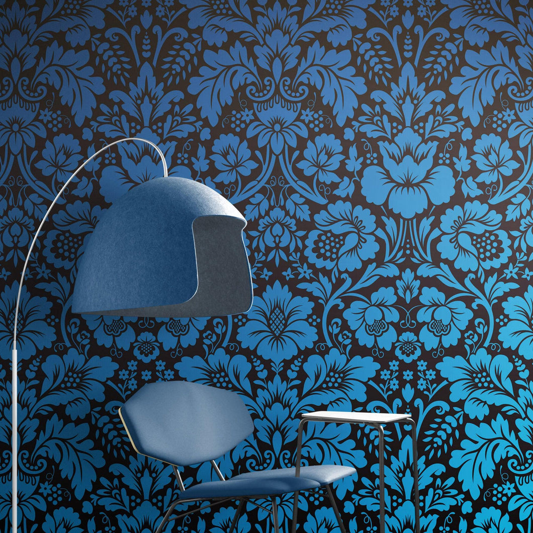 Damask Wallpaper Blue Color on Dark Background Pattern Wallpaper Peel and Stick Wall Mural Home Decor #6518