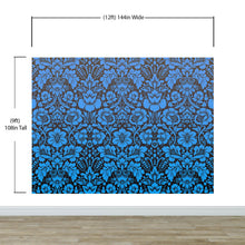 Load image into Gallery viewer, Damask Wallpaper Blue Color on Dark Background Pattern Wallpaper Peel and Stick Wall Mural Home Decor #6518
