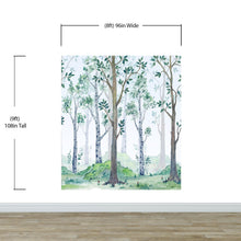 Load image into Gallery viewer, Nursery Woodland Forest Wallpaper. Watercolor Birch Tree Forest Wall Mural. #6525
