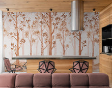 Cargar imagen en el visor de la galería, Sepia Tone Nursery Woodland Forest Wallpaper. Watercolor Birch Tree Forest Wall Mural. #6526
