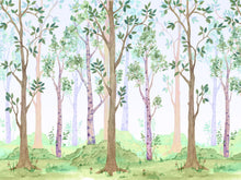 Load image into Gallery viewer, Colorful Nursery Woodland Forest Wallpaper. Watercolor Birch Tree Forest Wall Mural. #6527
