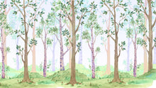 Load image into Gallery viewer, Colorful Nursery Woodland Forest Wallpaper. Watercolor Birch Tree Forest Wall Mural. #6527
