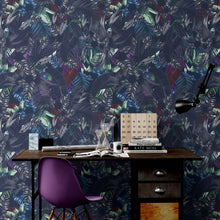 Cargar imagen en el visor de la galería, Pastel Color Tropical Leaves In a Dark Jungle Background Wallpaper #6537
