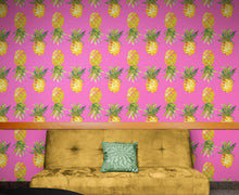 Load image into Gallery viewer, Pineapple Wallpaper. Pink, Purple, or Black Color Peel and Stick Wall Mural. #6538
