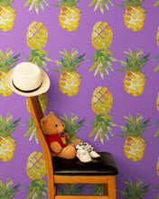 Carregar imagem no visualizador da galeria, Pineapple Wallpaper. Pink, Purple, or Black Color Peel and Stick Wall Mural. #6538
