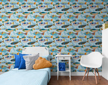 Load image into Gallery viewer, Underwater Fish Wallpaper. Colorful Tropical Fish Pattern Peel and Stick Wall Mural. #6540
