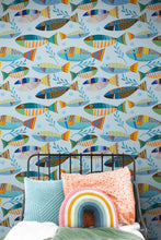 Load image into Gallery viewer, Underwater Fish Wallpaper. Colorful Tropical Fish Pattern Peel and Stick Wall Mural. #6540
