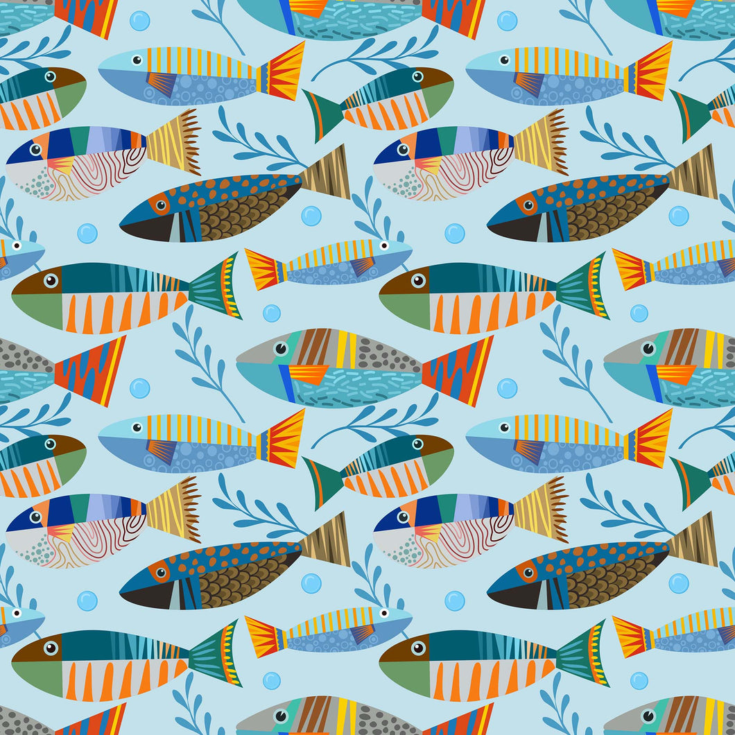 Underwater Fish Wallpaper. Colorful Tropical Fish Pattern Peel and Stick Wall Mural. #6540