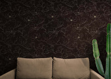 Carregar imagem no visualizador da galeria, Dark Brown Wallpaper. Chinoiserie Flower Pattern Wallpaper. #6557
