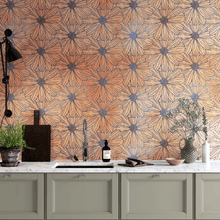 Cargar imagen en el visor de la galería, Flower Wallpaper - Botanical Wallpaper - Wildflower Nature Pattern - Floral Peel and Stick Wall Mural. Peach Color Blossom Flower Mural. #6559
