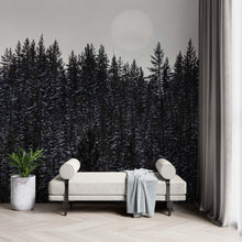 Load image into Gallery viewer, Foggy Forest Wall Mural. Peel and Stick Wallpaper. Monotone Grey Nature Wallpaper. Rain Forest Wall Mural. #6560
