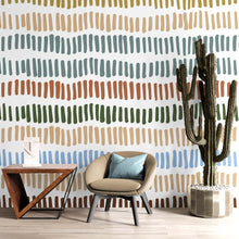 Carregar imagem no visualizador da galeria, Minimalist Boho Wallpaper Peel and Stick Mural. Pastel Color Brush Strokes Stripes Pattern Design. #6568
