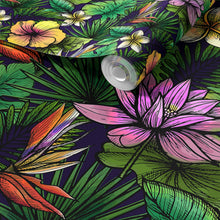 Cargar imagen en el visor de la galería, Tropical Flower Wallpaper Peel and Stick Colorful Wildflower Mural. Green Flowers and Palm Tree Leaves Design. #6569
