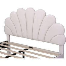Load image into Gallery viewer, Full Size Upholstered Platform Bed with Flower Pattern Velvet Headboard, Beige
