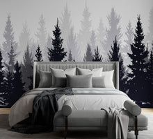 Carregar imagem no visualizador da galeria, Black and White Pine Tree Forest Wallpaper. #6594
