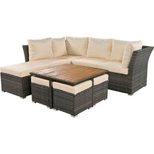 Carregar imagem no visualizador da galeria, Patio Furniture Set, 9 Piece Outdoor Conversation Set, CoffeeTable with Ottomans, Solid wood coffee table
