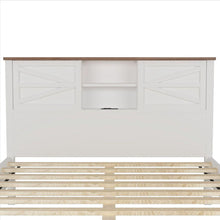 Carregar imagem no visualizador da galeria, 3-Pieces Bedroom Sets Queen Size Farmhouse Platform Bed with Double Sliding Door Storage Headboard, Storage Nightstand and Dresser, White+Brown
