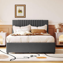 Load image into Gallery viewer, Full Size Upholstered Platform Bed with 2 Drawers and 1 Twin Size Trundle, Classic Headboard Design, Gray
