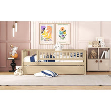 Load image into Gallery viewer, Twin Size Wood Daybed with Trundle and Fence Guardrails, Natural
