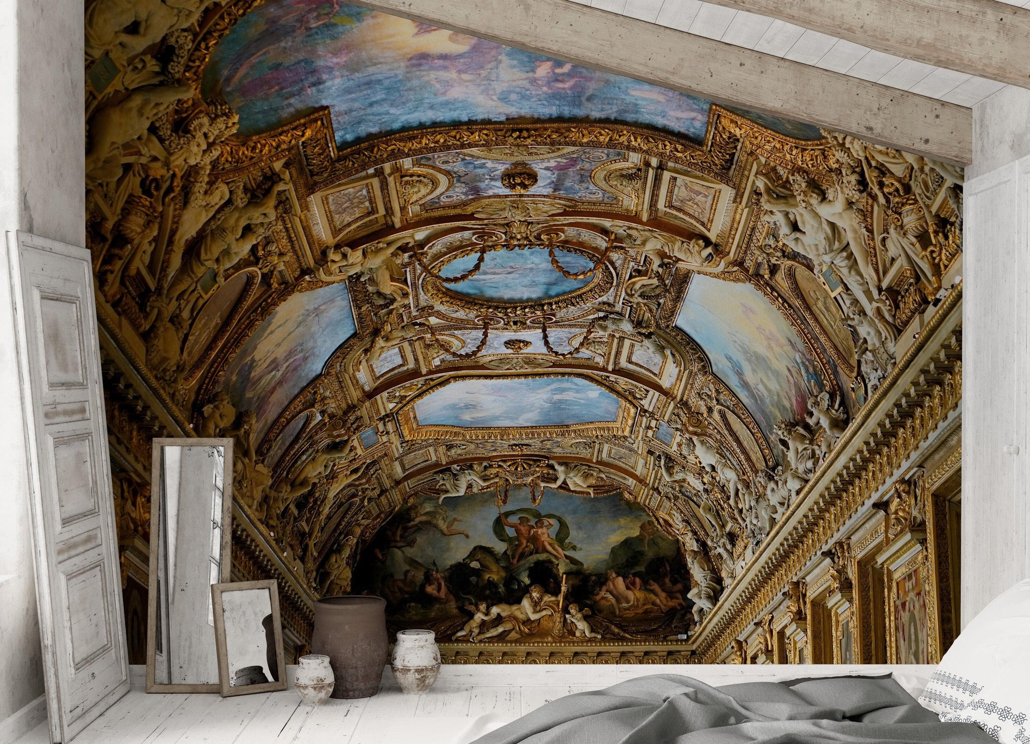 アート・デザイン・音楽 LES PEINTURES DU LOUVRE by L. Gowing Art The Louvre Museum Paris France Golden Ceilings Wallpaper