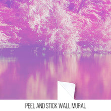 Cargar imagen en el visor de la galería, Tranquil Park Scene Wallpaper - Pink Pastel with Trees and Lake Wall Mural #6601
