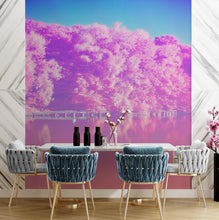 Cargar imagen en el visor de la galería, Tranquil Park Scene Wallpaper - Pink Pastel with Trees and Lake Wall Mural #6601
