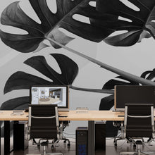 Cargar imagen en el visor de la galería, Elegant Black and White Leaves Wallpaper Mural - Serene Botanical Beauty #6606
