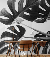 Cargar imagen en el visor de la galería, Elegant Black and White Leaves Wallpaper Mural - Serene Botanical Beauty #6606
