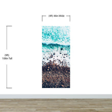 Cargar imagen en el visor de la galería, Ocean Waves over Cliff Wallpaper. Rocky Beach Wall Mural. Bright Aqua Color Beach Waves. #6624
