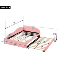 Carregar imagem no visualizador da galeria, Full Size PU Upholstered Tufted Daybed with Trundle and Cloud Shaped Guardrail, Pink
