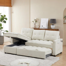 Carregar imagem no visualizador da galeria, 78.75&quot; Reclining Sofa, Pull-Out Sofa Bed with USB and tape-c charging ports, L-Shaped Sectional Sofa with Reclining Storage and Arm Side Organizer Pocket Features, Living Room Comfort Sofa
