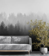 Carregar imagem no visualizador da galeria, Black and White Misty Pine Forest Wallpaper. #6673
