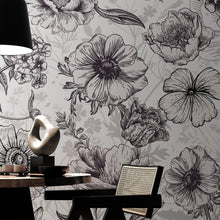 Carregar imagem no visualizador da galeria, Black and White Flower Wallpaper Mural. #6676
