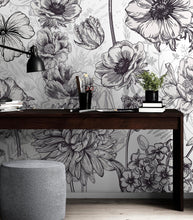 Carregar imagem no visualizador da galeria, Black and White Flower Wallpaper Mural. #6676
