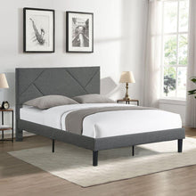 Carregar imagem no visualizador da galeria, Full Size Upholstered Platform Bed Frame with Headboard, Strong Wood Slat Support, Mattress Foundation, No Box Spring Needed, Easy Assembly, Gray
