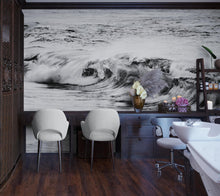 Cargar imagen en el visor de la galería, Ocean Wave Wallpaper. Black and White Surf Theme Wall Mural. #6709
