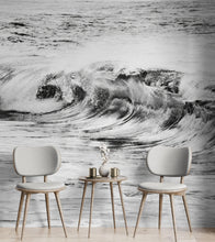 Load image into Gallery viewer, Ocean Wave Wallpaper. Black and White Surf Theme Wall Mural. #6709
