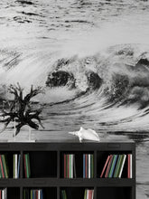 Cargar imagen en el visor de la galería, Ocean Wave Wallpaper. Black and White Surf Theme Wall Mural. #6709
