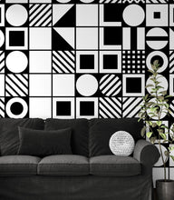 Cargar imagen en el visor de la galería, Black and White Geometric Shapes Wallpaper Mural Wall Art. #6710
