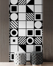 Cargar imagen en el visor de la galería, Black and White Geometric Shapes Wallpaper Mural Wall Art. #6710
