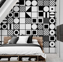 Cargar imagen en el visor de la galería, Black and White Geometric Shapes Wallpaper Mural Wall Art. #6710
