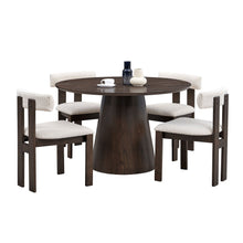 Carregar imagem no visualizador da galeria, (1 Table with 4 Chairs)Wooden Dining Table Set, Modern Round MDF Kitchen Table and Boucle Upholstered Dining Chairs for Dining Room, Kitchen, Saving Space, Dark Brown
