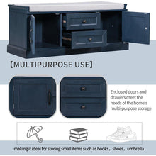 Load image into Gallery viewer, Storage Bench with 2 Drawers and 2 Cabinets, Shoe Bench with Removable Cushion for Living Room, Entryway (Antique Navy)
