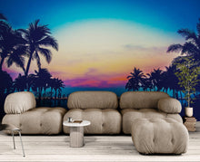 Load image into Gallery viewer, Tropical Night Wallpaper Mural – Miami Sunset Over Resort Pool &amp; Beach. #6915
